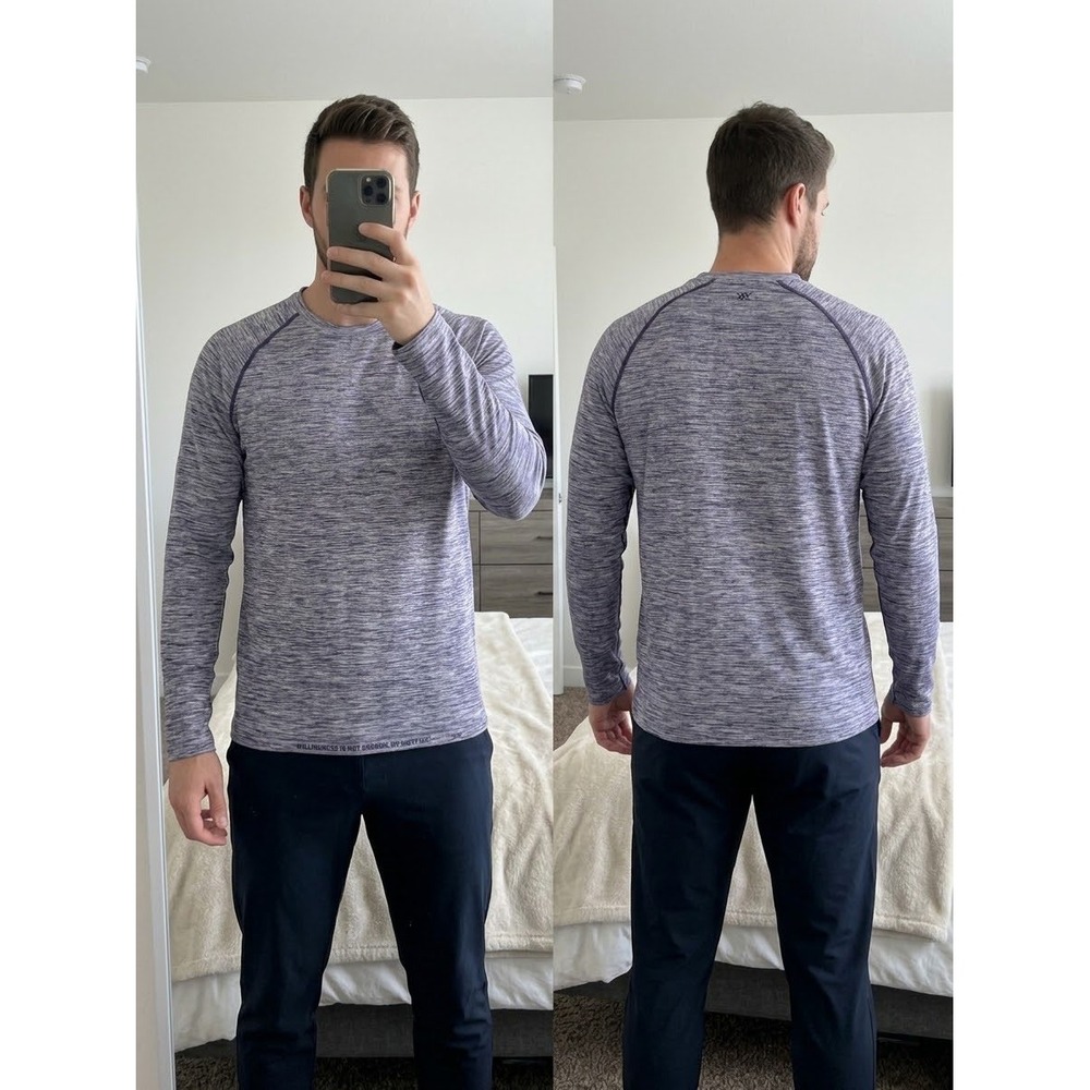 Rhone Reign Long Sleeve Shirt Mens Large L Purple Heathered Performance Athletic